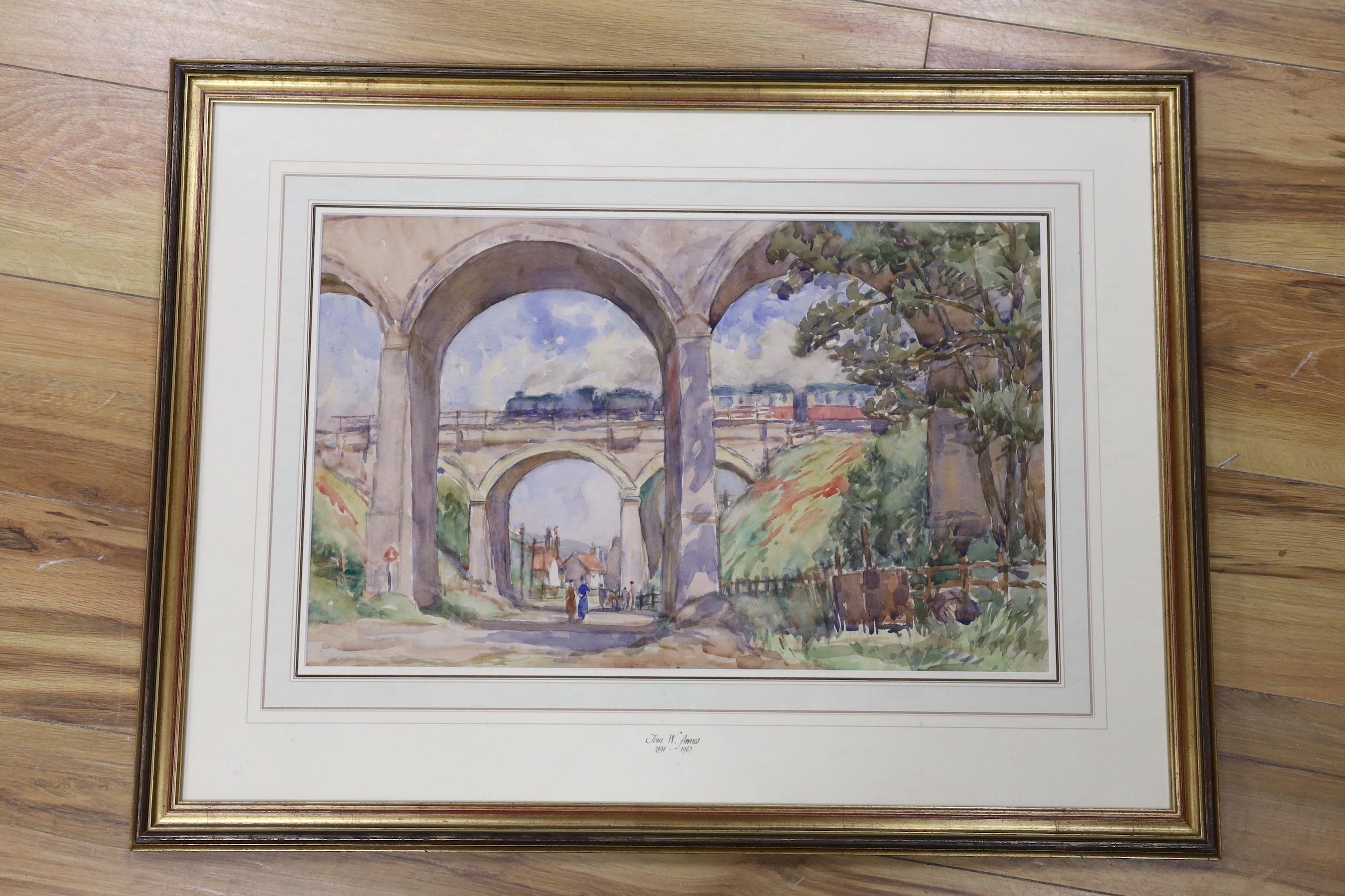 Tom W. Armes (1894-1968), watercolour, 'East Runton, Viaduct 1961', label verso, 33 x 54cm